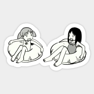 I draw happy chiyo chan and osaka on swimming floats / cute azumanga daioh manga meme Sticker